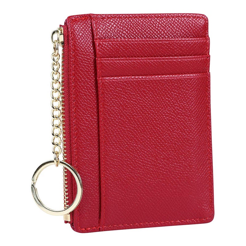 Cynure Women's 8 Cards Slim Minimalist Card Holder Coin Changes Purse Keychain Front Pocket Wallet, red - Image 3
